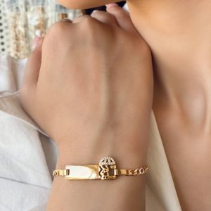 دستبند با پلاک روکش طلا کد 1491